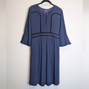 Séraphine Navy Blue Velvet Trim Maternity Bell Sleeve Dress US Size 4